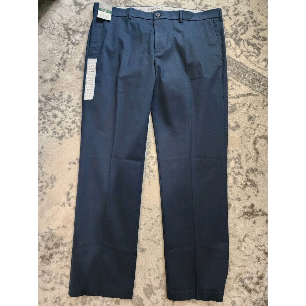 Haggar Men's Performance Khakis Slim Fit Size 40 x 32 Navy Wrinkle Free NWT NEW